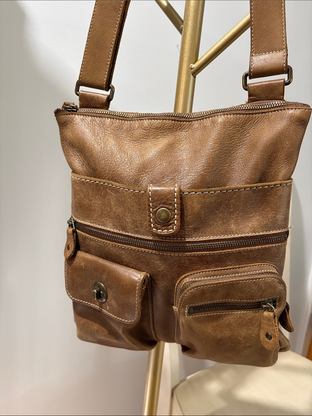 Roots Canada Villager Brown Leather Crossbody Bag